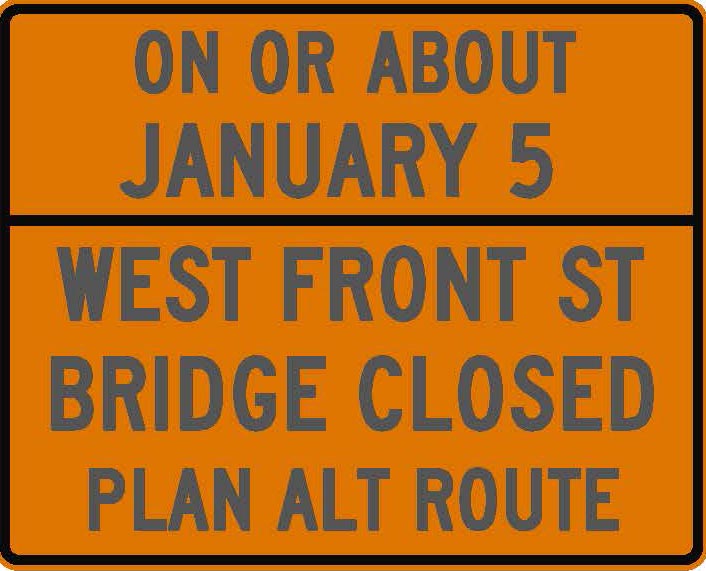 West Front St. Bridge will close on or about Jan. 5 2015